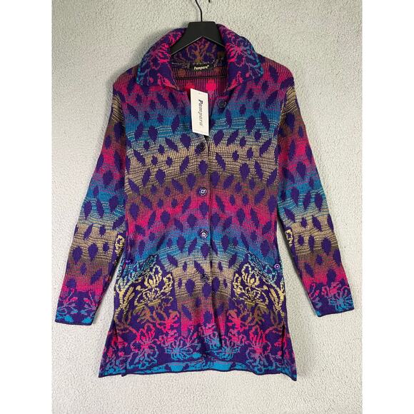 Pampara Multicolor Knit Button Jacket Tunic Small NWT Boho Artsy Lagencore - Picture 2 of 11